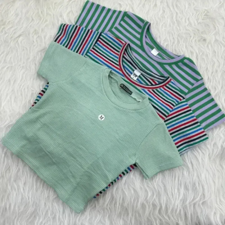 کراپ راه راه کبریتی چهارفصل زنانه دخترانه تنخور شیک سایز S M L XL XXL